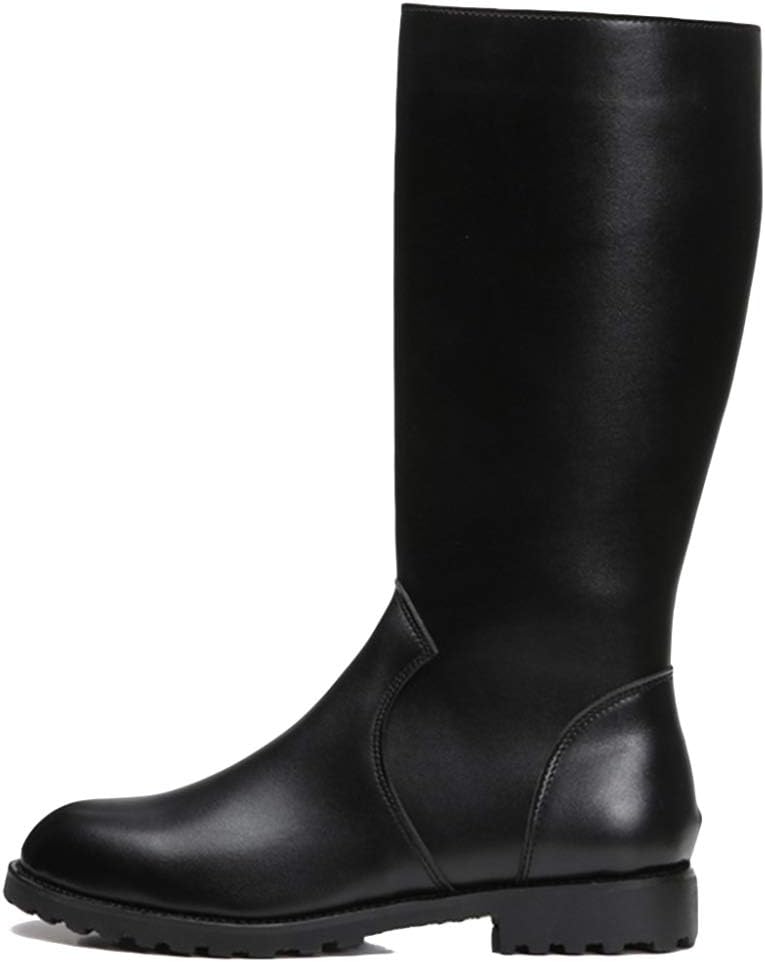 MERRYHE Mens High Boots Side Zip Horse Riding Boot Motorcycle Combat Mid Calf Boot Work Utility Footwear Rain Waterproof Shoes