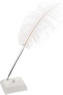 Gadpiparty Pluma Avestruz Blanca con Soporte Libro de Invitados Elegante y Decorada con Rhinestones Bodas Especiales