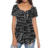 Caractéristiques : T-shirt à col bas, col rond avec col en V boutonné pour femme, hauts décontractés à manches courtes, chemises amples, coupe toutes saisons. La silhouette simple est décontractée et chic et jamais démodée.