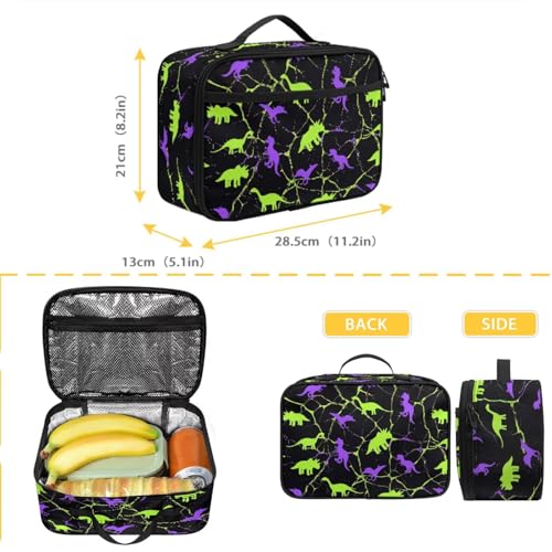 Green Purple Dinosaur Print Dinosaur Pattern Kids Backpack Set 2pcs School Bookbag with Lunch Box for Boys Girls4