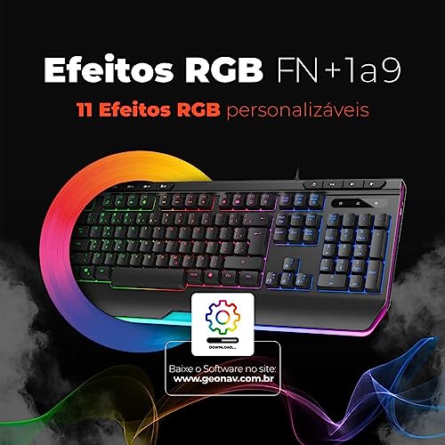 Geonav Teclado Gamer Semi-mecânico Spectral Light GOOD GAME, 107 teclas, 11 Efeitos RGB, Teclas anti