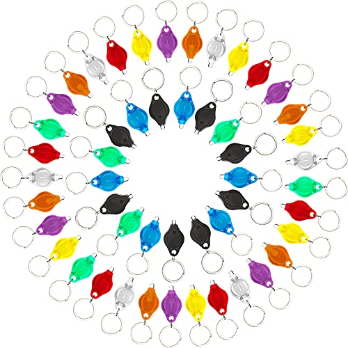50 Pieces LED Keychain Mini Flashlight Bright LED Key-Chain Torch with Hook Mini LED Flashlight for Camping Outdoor Equipment, Dog Light, Dog Collar Light (Multi-colored Surface, Purple Light)