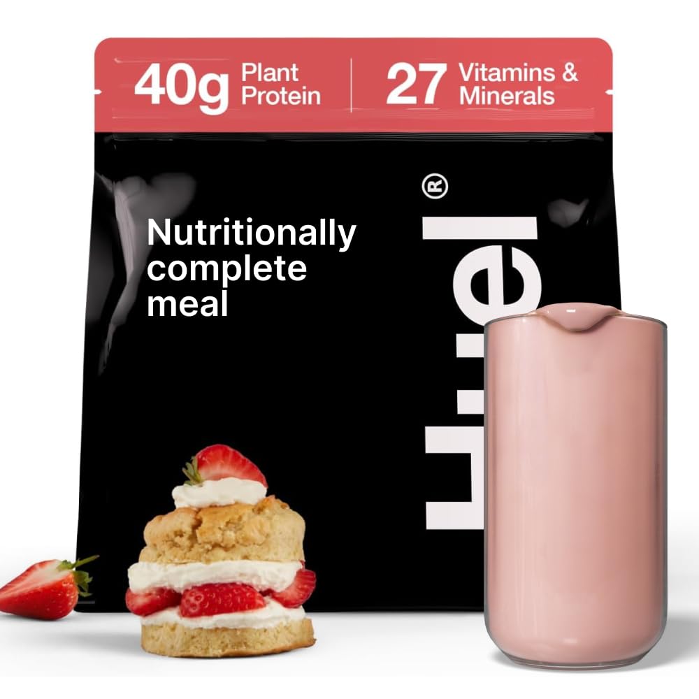 HuelBlack Edition | Strawberry Shortcake 40g Vegan Protein Powder | Nutritionally Complete Meal | 27 Vitamins and Minerals, Gluten Free | 17 Servings | Scoop not included to reduce plastic