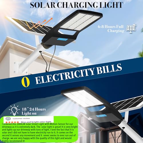 VISLOGeya Solar Street Light 20000LM, Solar Flood Lights Outdoor,IP67 Waterproof, Dusk to Dawn + Motion Sensor, Remote Control, Easy Install for Yard/Garage/Parking Lot (1 Pack) — view 3