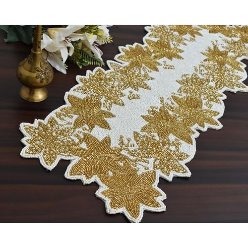 Image of Made for You Beaded Handmade Table Runner 13x36 Inch Yellow Sunflower Design | Decorative Rectangular Table Runner for Dining Table, Center Table, Coffee Table