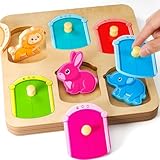 SYHLN Animal Peg Puzzles Wooden Toys for 1 2 Year Old: Montessori Toys for Boys Girls Easter Birthday Gifts Present - Preschool Educational Toys for Kids Baby Toddlers Age 1-3