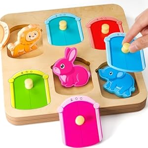 SYHLN Animal Peg Puzzles Wooden Toys for 1 2 Year Old: Montessori Toys for Boys Girls Easter Birthday Gifts Present – Preschool Educational Toys for Kids Baby Toddlers Age 1-3
