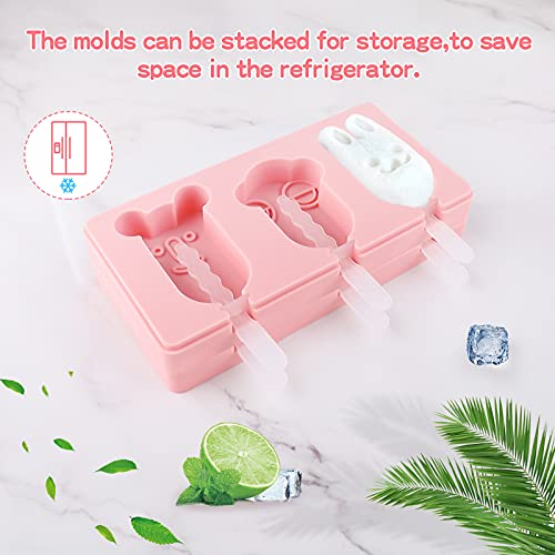 FPVERA Silicone Cake Popsicle Molds Set of 2 Reusable Food Grade with Lids and Sticks BPA Free 6 Cavities Ice Cream Molds Homemade Cartoon Animal Shape for Kids Adults DIY Ice Popsicle Dessert