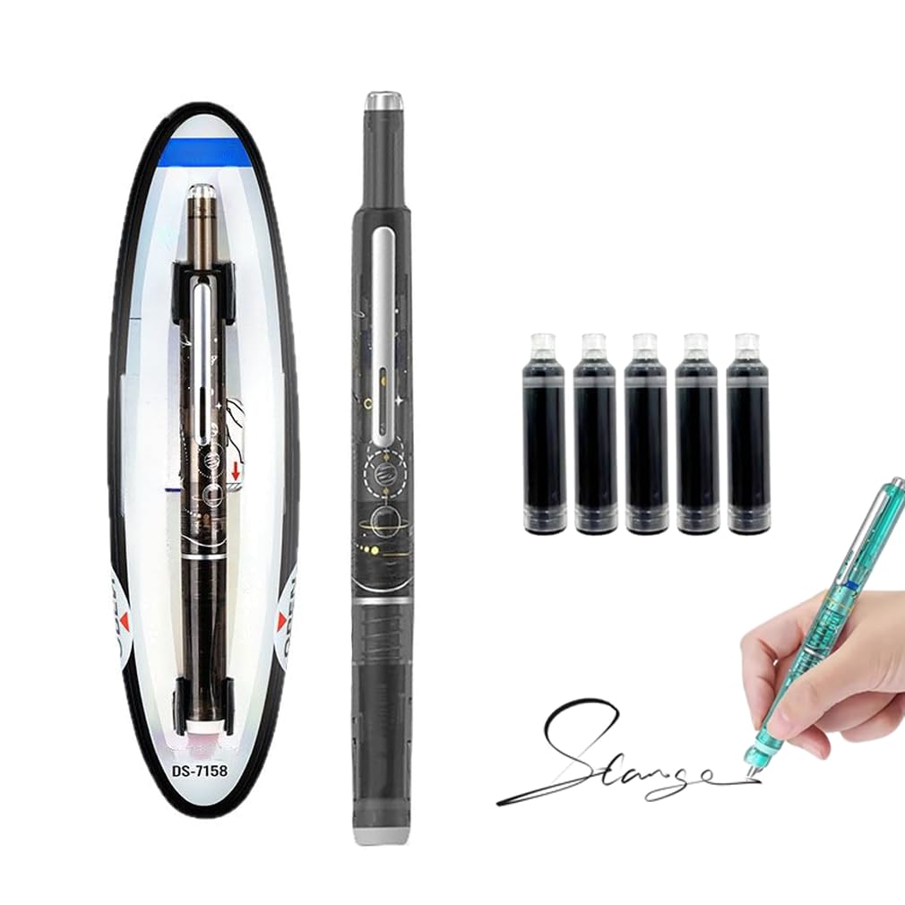 MAOILY Protectivemethod Fountain Pen Retractable, 0.38mm Blue&Black Ink,Transparent Pen Barrel, With 5 Refillable Ink Cartridges, Smooth Writing,