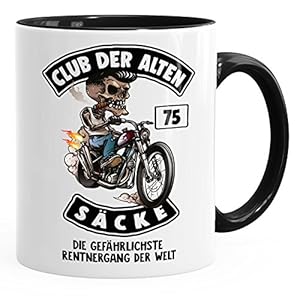 MoonWorks Kaffee-Tasse Club der Alten Säcke Geschenk-Tüte Club der Alten Säcke für Ältere Geburtstag Männer 75 schwarz…