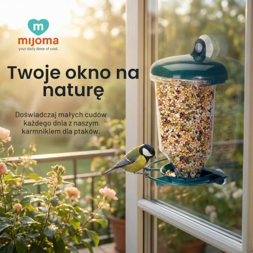 Karma dla ptaków na okno, stacja karmy dla dzikich ptaków, domek dla ptaków, dozownik karmy dla ptaków dla dzikich ptaków, przezroczysty, z przyssawką, odporna na warunki atmosferyczne, Ø 14 x 22 cm
