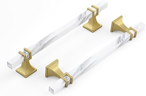 Miniatura 7 de Haliwu Paquete de 10 tiradores de gabinete negros y dorados, manijas de cocina de 4 pulgadas, herrajes cuadrados para cajones de aparador