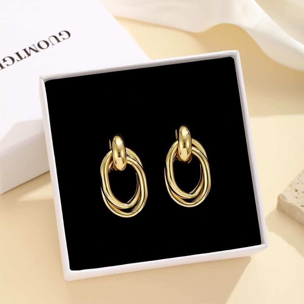 Gold/Silver Chunky Gold Earrings For Women Dainty Gold And Silver Plated Hypoallergenic And Lightweight Trendy Statement Geometric Dangle Drop Earrings Jewelry Gift - Image 5