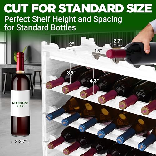 Image of NutriChef 72 Bottle Wine Rack Stackable Bamboo Freestanding, 8-Tier Modular Shelf, Sturdy Wobble Free, Upgraded 2026 Design, Easy No-Tool Assembly for Kitchen, Cellar or Bar 33.5 inch x 10 inch x 41 inch (White)