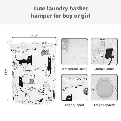 Image of Foldable Baby Laundry Basket Hamper for Nursery Girl Boy kids Clothes laundry hamper basket Portable Tall Collapsible Cute Laundry Basket Organizer, Nursery Storage Basket with Handles (Animal Cats)