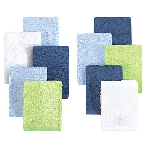 Image of Little Treasure Unisex Baby Rayon from Bamboo Luxurious Washcloths, Denim Lime 10-Pack, One Size