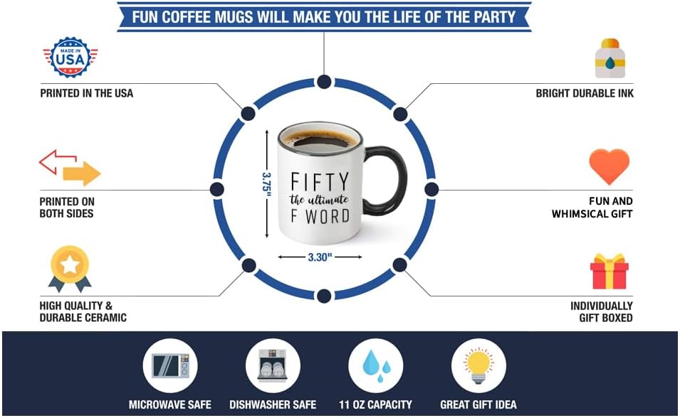Gelid Fifty The Ultimate F Word - 50th Birthday Gifts for Women and Men - Funny Bday Gift Idea for Mom Dad Husband Wife - 50 Year Old Funny 11 oz Tea Cup Coffee Mug - Image 7