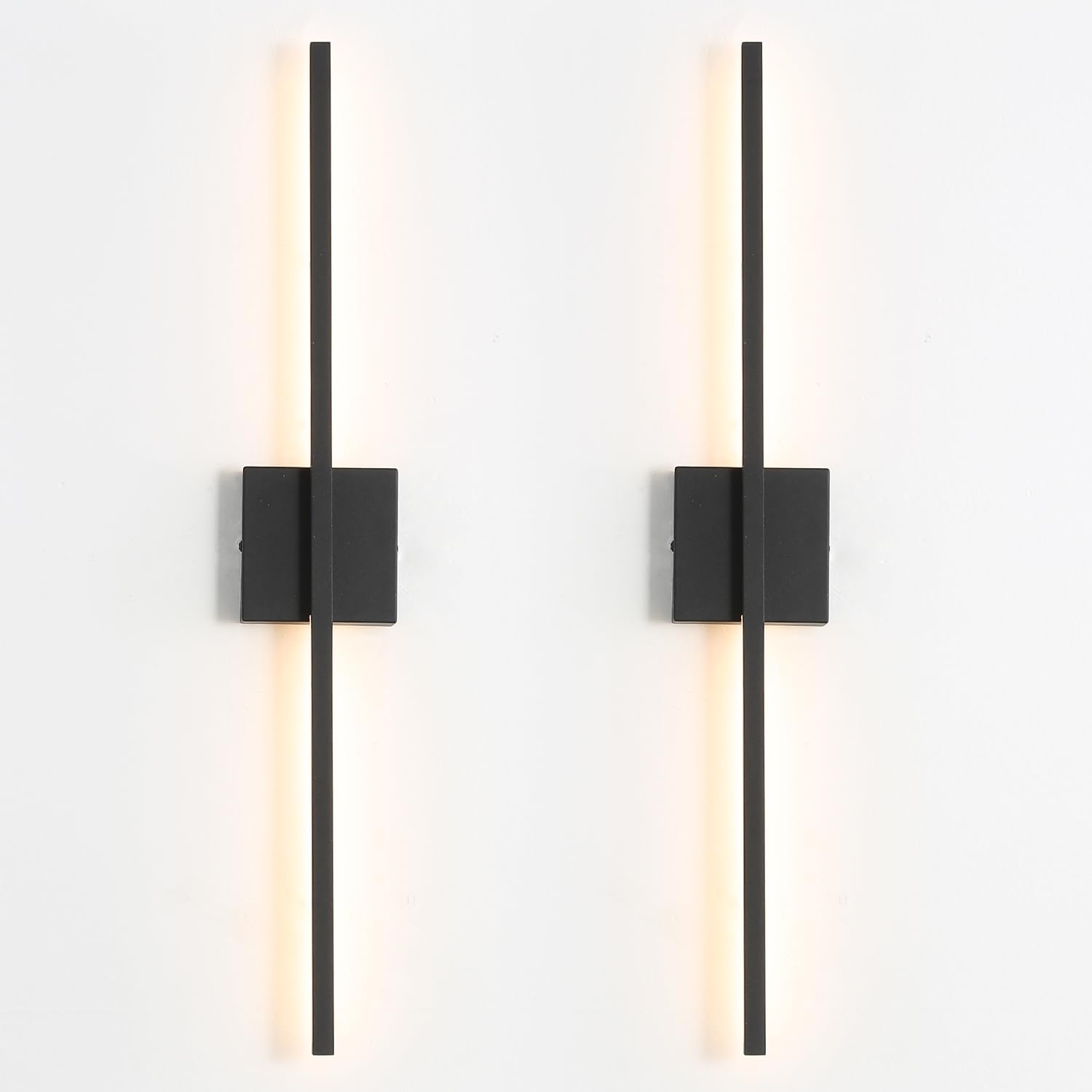 Wall Sconces Set of Two, LED Dimmable Sconces Wall Lighting, Black Modern Wall Sconce Light for Bathroom, Living Room, Bedroom