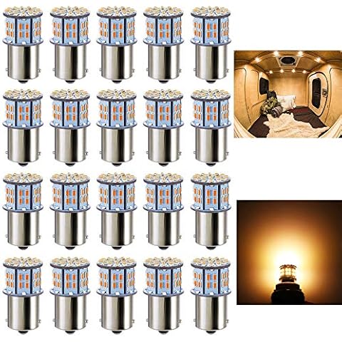 Antline 1156 1141 1003 7506 BA15S LED Bulbs Warm White/Yellow 20-Packs, Super Bright 3014 50-SMD LED Replacement for 12 Volt RV Camper Trailer Boat Trunk Interior Lights Cover