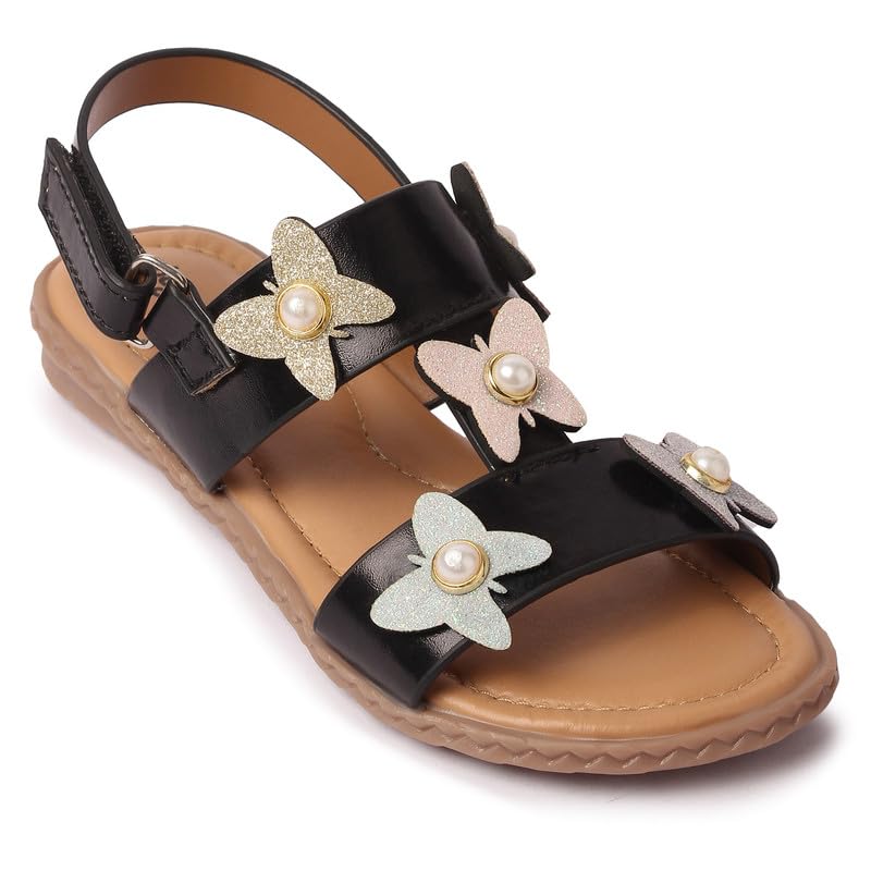 Image of SANDALS Kids - Footwear For Girls Comfortable Casual & Function | PU - Material |Design - BG2482| Closure- Velcro | 3-3.5 Years Kids | Color- Black | Size- Uk 7, Euro- 26