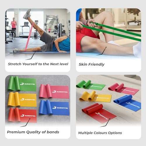 Image of Durafit91 Resistance Bands Set of 5 (Extra Light to Extra Heavy) with Jump Rope - Natural Latex Exercise Thera Bands for Workout, Yoga, Pilates, Strength Training, Home Gym Fitness for Men & Women