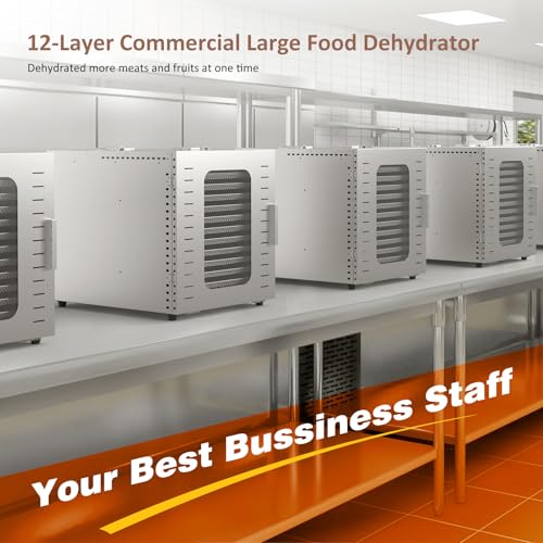 Commercial Large 12 Trays Food Dehydrator, Usable Area up to 22.67ft², 1200W Full Stainless Steel Dryer Machine, up to 190℉ Temperature, for Meat, Fruit, Veggies, Beef, Herbs, Pet Foods