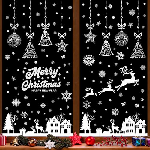 Nepfaivy Stickers Noel Fenetre Electrostatique 195PCS - Deco Noel Fenetre Autocollant Réutilisable, PVC Decoration Noël Fenêtre Interieur pour les Deco Vitre Noel