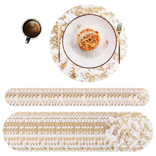 MOAMUN 60 Set di Tovagliette Rotonde Oro Tovagliette Usa e Getta e Sottobicchieri, Sottopiatti Rotondi Eleganti, Tovaglietta Colazione Ultrasottili Per Casa Ristorante l'Hotel Festa Di Matrimonio