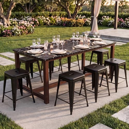 DUMOS Metal Bar Stools Set of 8, 24 Inch Counter Height Stackable Bar Chairs, Classic Trattoria Style Kitchen Island Stools, Indoor Outdoor Restaurant Seating for Dining Room, Black - view 1