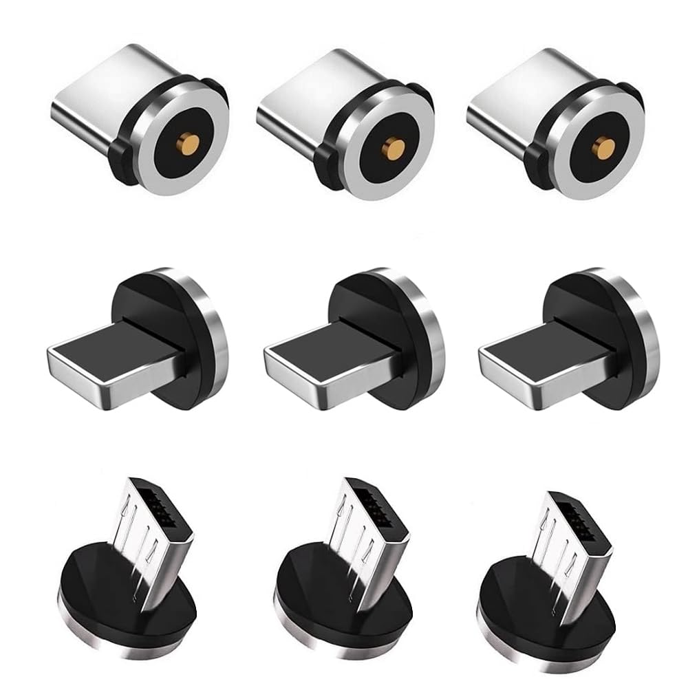Bojianxin Magnetic Type C Tips with 1-Pin 9Pcs Magnetic Type C Connector Magnetic USB C Adapter Magnetic Tips Head for Micro USB, Type C, iProduct Devices