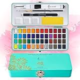Artistro Acuarelas, 48 Colores Intensos en Caja Portátil, Incluye Colores Metalizados y Fluorescentes. Kit Acuarela de Viaje Ideal para Artistas, Principiantes y Aficionados a la Pintura