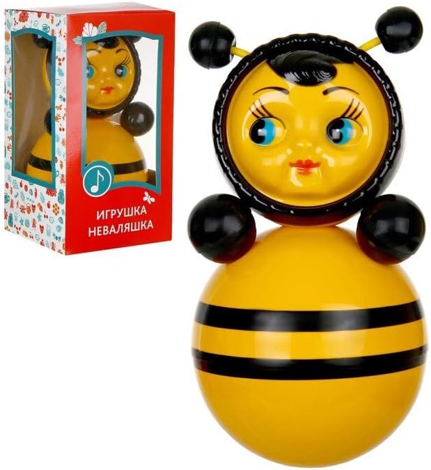 Juguete de vaso, juguete de bebé Roly-poli, "Nevalyashka Bee" con sonido, mediano 9 pulgadas/9.1 in (0011)