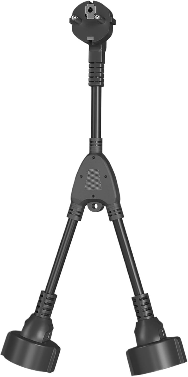 Protective Contact Extension Cord, AC Y Plastic Cable Short Cable with 2 Outlets, Socket IP20 with Dual Plugs for Home, Office(White)