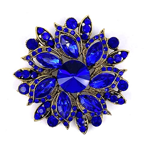 LAXPICOL Vintage Women's Blue Austrian Crystal Elegant Flower Brooch Wedding