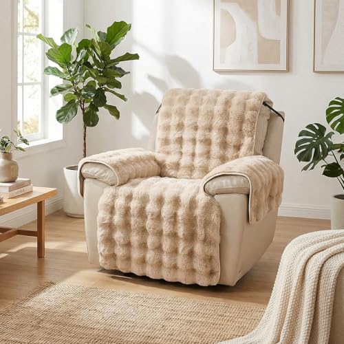 Funda de felpa para silla reclinable lavable protector de muebles peluda caqui 2