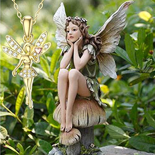 Rikelus 14K Real Gold Necklace For Wome Girls Jewelry Solid Gold Angel Fairy Wing Pendant Necklace Gifts For Mom/Wife/Girlfriend 16''-18” #TOP6