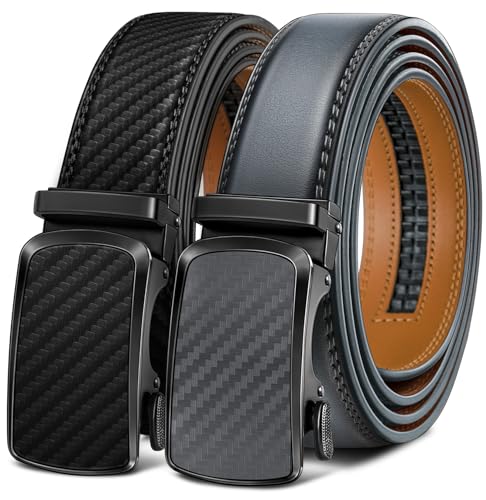 BULLIANT Men's Ratchet Belt 2 Pack-Click Leather Belt Adjustable for Men Gift 1 3/8-Cut for Perfect Fit