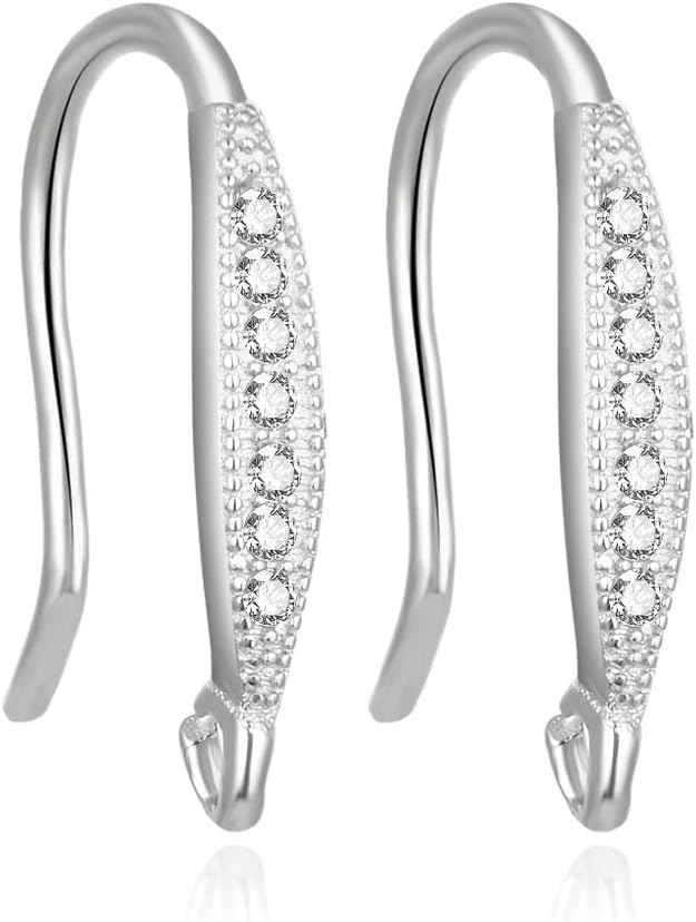 10pcs Adabele Authentic 925 Sterling Silver Fancy French Fish Earring Hook Dangle 7 Cubic Zirconia CZ Ear Wire Tarnish Resistant for DIY Earrings Jewelry Making SS465