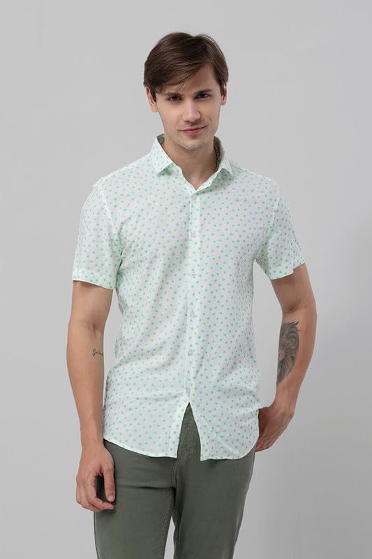 Image of SNITCH Men Cotton Regular Fit Fluorescence Polka Shirt