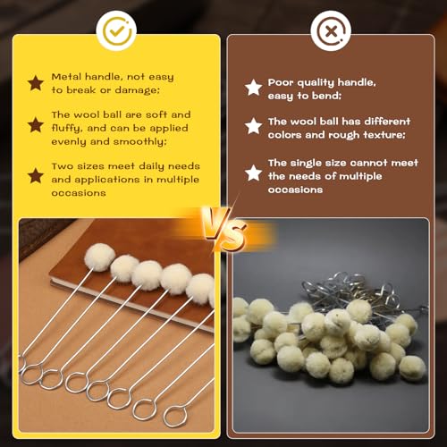 JNENERY Wool Daubers Ball Brush, 20Pcs Leather Dye Kit for Crafts, Daubers with Metal Handle Leather Dye Applicator for Dyeing, Gluing and DIY Projects
