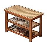 XL Superb Banco Zapatero de RatáN y Bambú Banco Zapatero de 2 Niveles Organizador de Almacenamiento RúStico Vintage de CañAd de Granja para Dormitorio, Pasillo Y Porche Walnut 80cm/31.5in