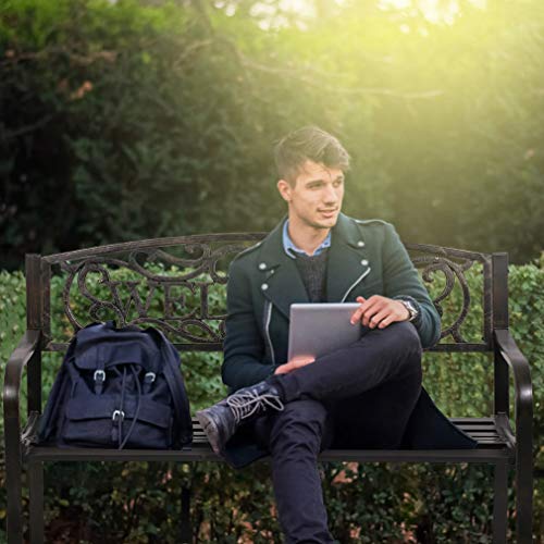 FDW-50-Patio-Garden-Bench-Park-Yard-Outdoor-Furniture-Steel-Frame-Porch-Chair