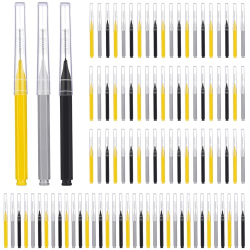 Image of Patelai 100 Pieces Braces Dental Brush for Cleaner Interdental Toothpick Dental Tooth Flossing Head Oral Hygiene Flosser Toothpick Cleaners Tooth Tool(Black, Grey,Yellow,Various Sizes)