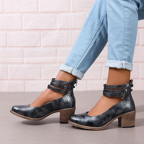 Womens Ankle Strap Chunky Heel Booties Ankle Strap Goth Buckle Back Zipper Pumps Dress Sandals Closed Toe Mary Janes Pumps3