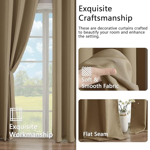 Image of Simplebrand Taupe Extra Long 10ft Curtains for Patio 120 Inches Long 2 Panels Set, Room Darkening Light Blocking Solid Thermal Insulated Energy Saving Grommet Noise Reducing Curtains, 50 Wx120 L