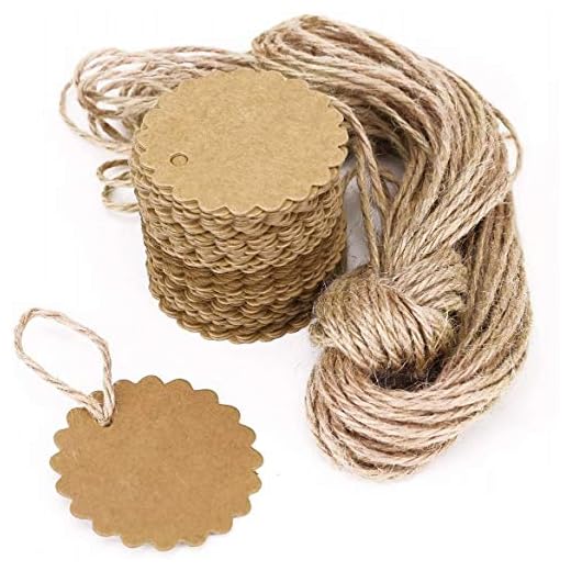 JZK 100 papel etiquetas regalo papel kraft + 20 m cuerda juta, etiquetas precio equipaje regalo para boda fiesta cumpleaños caja favor bolso caja regalo marcador bricolaje,marrón redondo tarjeta kraft