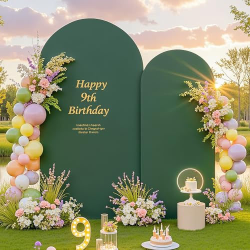 Image of Dark Green Arch Backdrop Cover for Wedding, 7.2FT 6FT Set of 2 Stretchy Spandex Fitted Arch Stand Cover for Baby Shower, Birthday Party Decor, Chiara Backdrop Cover with Double-Sided Design