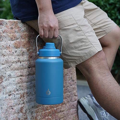 Image of BJPKPK 64oz Insulated Water Bottles, Dishwasher Safe Half gallon Water Bottle with Metal Handle, BPA Free Spout Lid & Detachable Bowl, Large Stainless Steel Jugs, Navy Blue