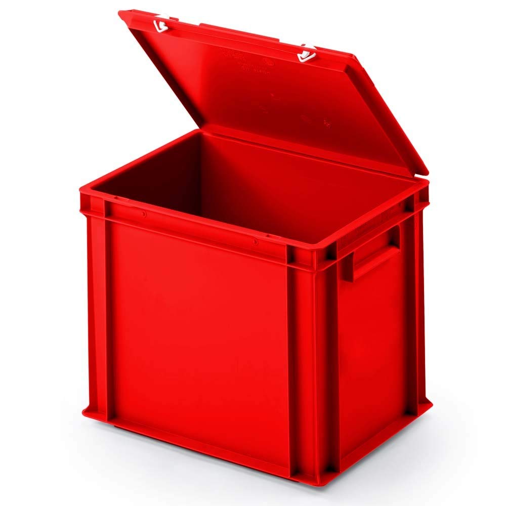 3 boîtes Euro en Plastique avec Couvercle à Charnière - Dimensions : 400 x 300 x 330 mm - Rouge