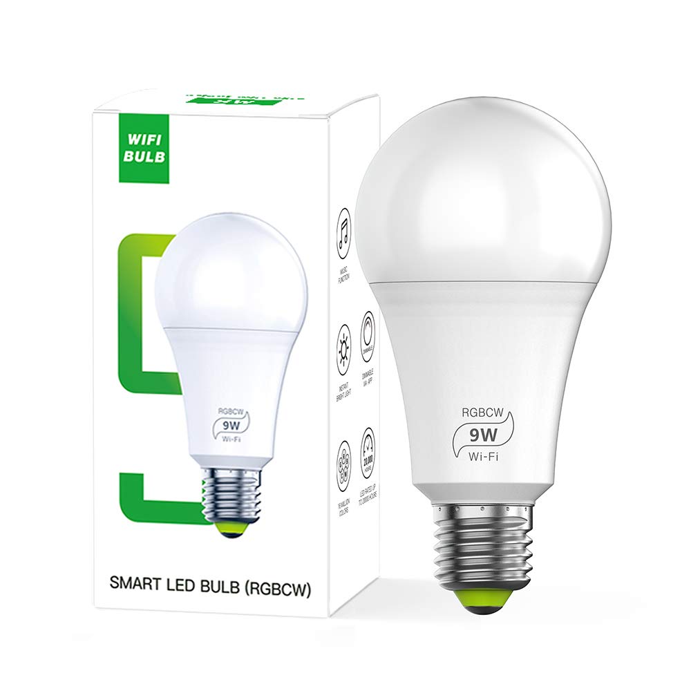 Bombilla inteligente Wifi Alexa E27, funciona con Alexa y Goole Home, no requiere concentrador (9W regulable, color RGB blanco 2700K-6500K, WiFi de 2.4GHz) (paquete de 4)